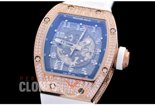 0 0 0 0 RM010-011A HHWF RM010 RG/RU Skeletonized Asian Custom Calibre White Rubber Strap 
