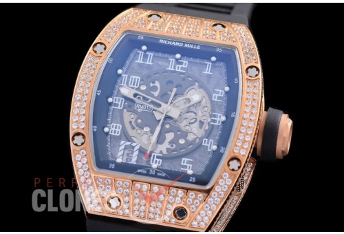 0 0 0 0 RM010-012A HHWF RM010 RG/RU Skeletonized Asian Custom Calibre Black Rubber Strap 