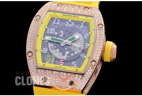 0 0 0 0 RM005-013A HHWF RM005 RG/RU Skeletonized Asian Custom Calibre Yellow Rubber Strap 