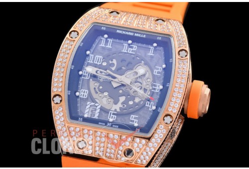 0 0 0 0 RM010-014A HHWF RM010 RG/RU Skeletonized Asian Custom Calibre Orange Rubber Strap 
