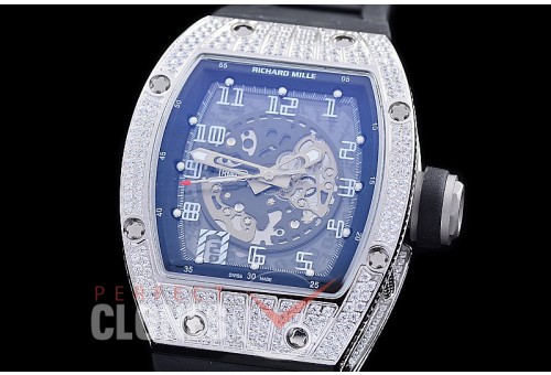 0 0 0 0 RM010-002A HHWF RM010 SS/RU Skeletonized Asian Custom Calibre Black Rubber Strap