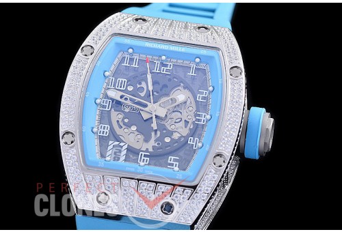 0 0 0 0 RM010-055A HHWF RM010 SS/RU Skeletonized Asian Custom Calibre Cyan Blue Rubber Strap