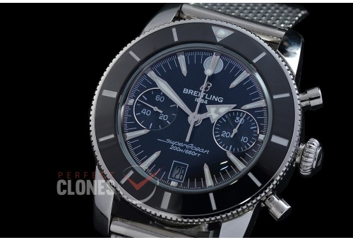 0 0 0 0 BLSF-HC42-101M ANF Superocean Heritage Chronograph SS/ME Black A-7750 Bundle with Mesh Style Rubber Strap 