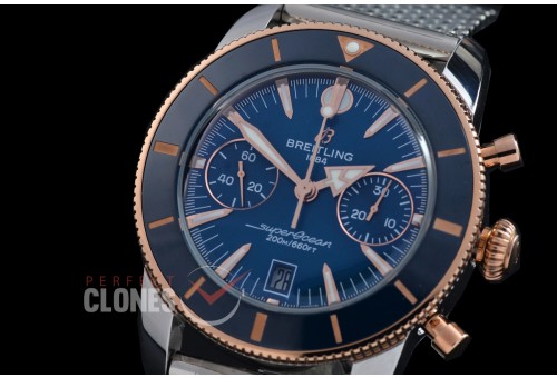 0 0 0 0 BLSF-HC42-112M ANF Superocean Heritage Chronograph SS/RG/ME Blue A-7750 Bundle with Mesh Style Rubber Strap 