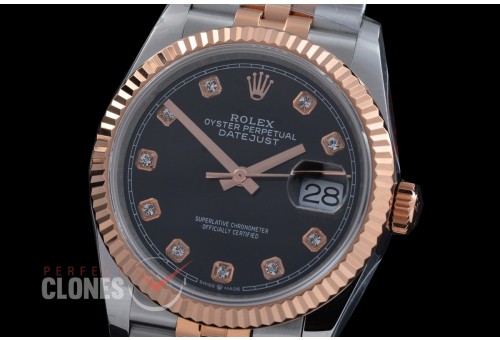 0 0 0 0 0 R36DJTR-DD3235-112 QF Datejust 36 Men 126231 904 Steel SS/RG Fluted/Jubilee Black Diamonds DD 3235 - 72 Hours Power Reserve 