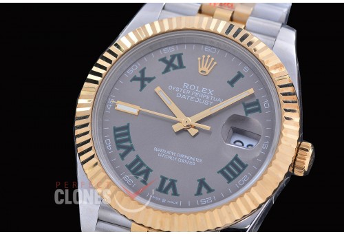 R41DJT-3235-428 QF 126331 SS/YG Fluted/Jubilee Rhodium Grey Roman DD 3235 904L Steel / Extra Weighted Casework - 72 Hours Reserve