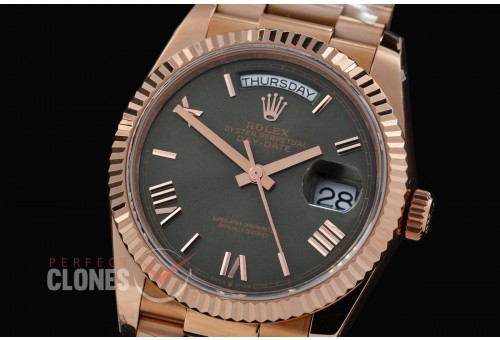 R36DDR-3255-226 GMF 128235 2025 DayDate RG/RG Fluted/President Olive Green Roman VR 3255 