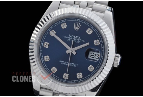 R41DJS-DD3235FS-014J QF 126334 SS/SS Fluted/Jubilee Blue Diamonds DD 3235 Free Sprung 904L Steel / Extra Weighted Casework - 72 Hours Reserve 