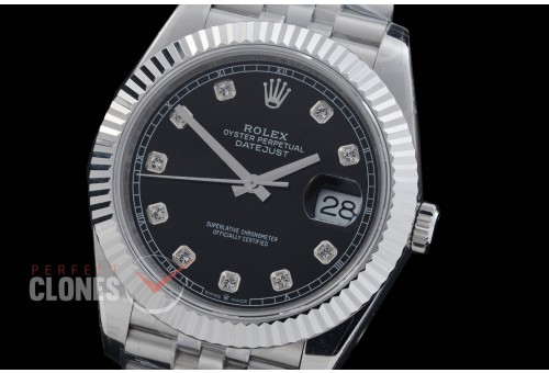 R41DJS-DD3235FS-012J QF 126334 SS/SS Fluted/Jubilee Black Diamonds DD 3235 Free Sprung 904L Steel / Extra Weighted Casework - 72 Hours Reserve 