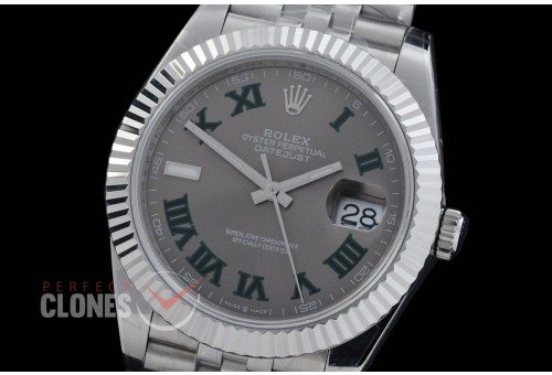 R41DJS-DD3235FS-028J QF 126334 SS/SS Fluted/Jubilee Dark Rhodium Grey Roman DD 3235 Free Sprung 904L Steel / Extra Weighted Casework - 72 Hours Reserve 