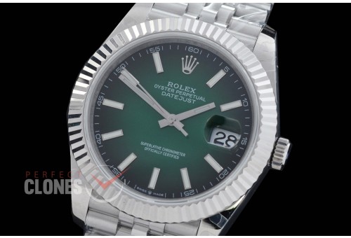 R41DJS-3235-109A BP 126334 Datejust 41mm SS/SS Fluted/Jubilee Ombre Green Sticks VR 3235 