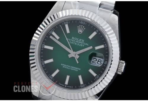 R41DJS-3235-160 BP 126334 Datejust 41mm SS/SS Fluted/Oyster Ombre Green Sticks VR 3235 