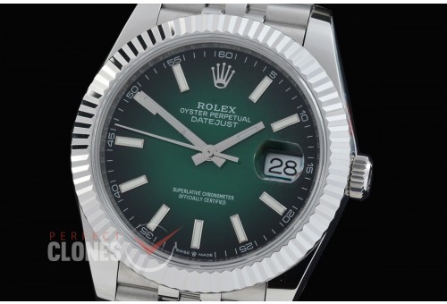 R41DJS-DD3235FS-008J QF 126334 SS/SS Fluted/Jubilee Ombre Green Sticks DD 3235 Free Sprung 904L Steel / Extra Weighted Casework - 72 Hours Reserve 