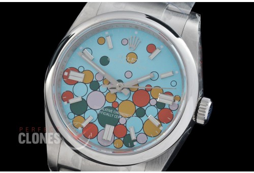0 0 0 0 0 0 RLOY-36-011 QF 904 Steel Osyter Perpetual 36mm 126000 Celebration Edition SS/SS Ice Blue Bubbles Sticks Asian Clone DD 3230 72 Hours Reserve - Free Sprung Movement 