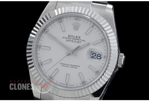 R41DJS-DD3235FS-006 QF 126334 SS/SS Fluted/Oyster White Sticks DD 3235 Free Sprung 904L Steel / Extra Weighted Casework - 72 Hours Reserve 