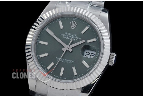 R41DJS-DD3235FS-007 QF 126334 SS/SS Fluted/Oyster Mint Green Sticks DD 3235 Free Sprung 904L Steel / Extra Weighted Casework - 72 Hours Reserve 