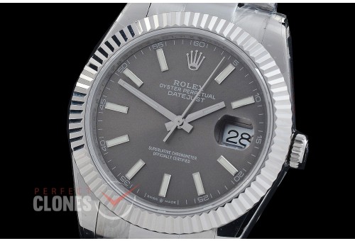 R41DJS-DD3235FS-003 QF 126334 SS/SS Fluted/Oyster Dark Rhodium Grey Sticks DD 3235 Free Sprung 904L Steel / Extra Weighted Casework - 72 Hours Reserve 