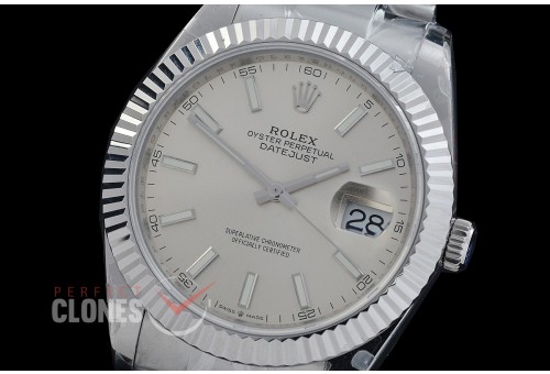 R41DJS-DD3235FS-001 QF 126334 SS/SS Fluted/Oyster Silver Sticks DD 3235 Free Sprung 904L Steel / Extra Weighted Casework - 72 Hours Reserve 