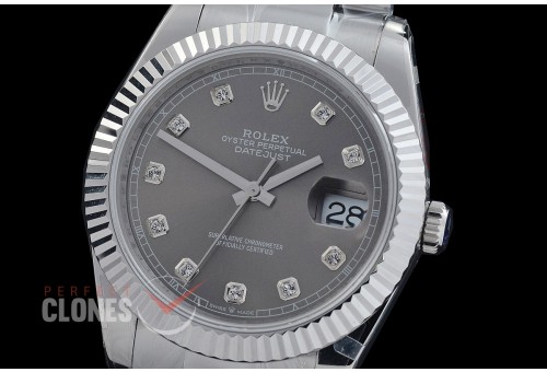 R41DJS-DD3235FS-013 QF 126334 SS/SS Fluted/Oyster Dark Rhodium Grey DD 3235 Free Sprung 904L Steel / Extra Weighted Casework - 72 Hours Reserve 
