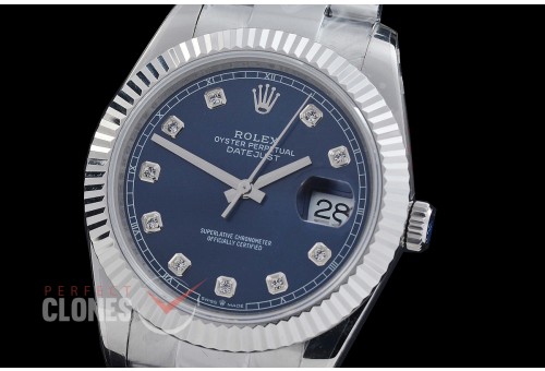 R41DJS-DD3235FS-014 QF 126334 SS/SS Fluted/Oyster Blue Diamonds DD 3235 Free Sprung 904L Steel / Extra Weighted Casework - 72 Hours Reserve 