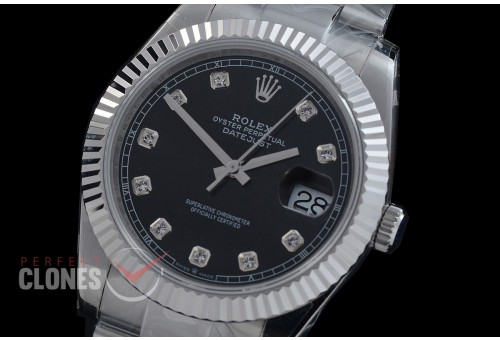 R41DJS-DD3235FS-012 QF 126334 SS/SS Fluted/Oyster Black Diamonds DD 3235 Free Sprung 904L Steel / Extra Weighted Casework - 72 Hours Reserve 