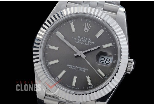 R41DJS-DD3235FS-003J QF 126334 SS/SS Fluted/Jubilee Dark Rhodium Grey Sticks DD 3235 Free Sprung 904L Steel / Extra Weighted Casework - 72 Hours Reserve 