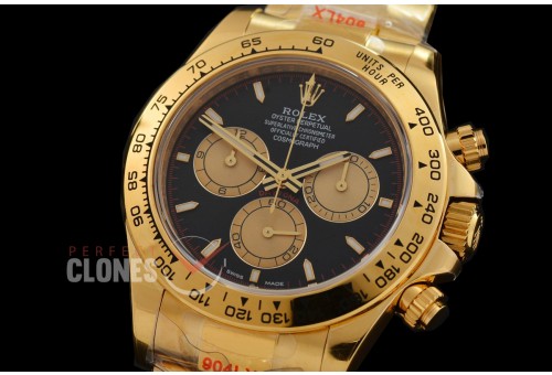 RLDF-126508-002W QF 904L Steel Daytona 126508 YG/YG Black Sticks 4131 Superclone - 72 Hours Power Reserve Movement / Extra Weighted - Free Sprung Movement