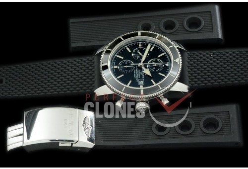 0 0 BLSF-HC46-083R OMF Superocean Heritage Chronograph SS/RU Black A-7750 - Free Ocean Diver Strap with Diver Extension Clasp 