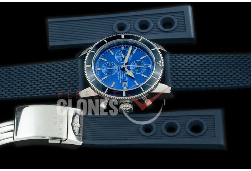 0 0 BLSF-HC46-084R OMF Superocean Heritage Chronograph SS/RU Blue A-7750 - Free Ocean Diver Strap with Diver Extension Clasp 