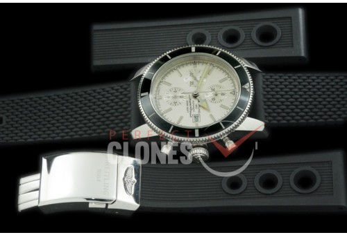 0 0 BLSF-HC46-081R OMF Superocean Heritage Chronograph SS/RU White/Black A-7750 - Free Ocean Diver Strap with Diver Extension Clasp 