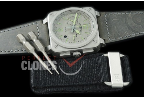 0 0 0 BR03-94-101 BR03-94 Horolum Chronograph Limited Ed SS/LE Grey A-7750 Sec at 3 - Bundle with Free Nylon Velcro Strap with Toolkit