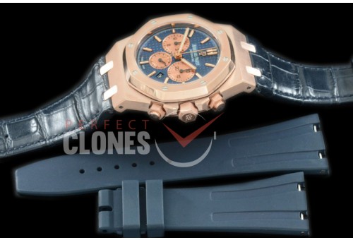 AP26331-113L OMF Royal Oak Chronograph RG/LE Blue A-7750 Mod 1-1 Thickness - Free Bundle Rubber Strap 