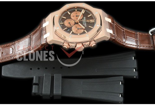 AP26331-114L OMF Royal Oak Chronograph RG/LE Brown A-7750 Mod 1-1 Thickness - Free Bundle Rubber Strap 