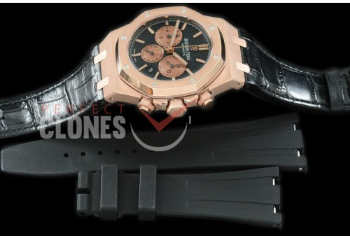 AP26331-112L OMF Royal Oak Chronograph RG/LE Black A-7750 Mod 1-1 Thickness - Free Bundle Rubber Strap 