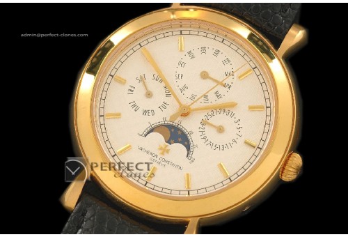 VC10042 Malte Calender YG White Swiss Quartz Lunuar Calender