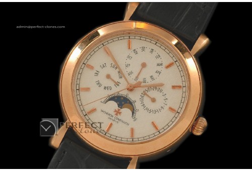 VC10043 Malte Calender RG White Swiss Quartz Lunuar Calender