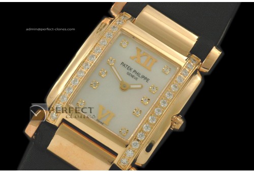PP01046 Ladies 24 Hours Single Diamonds YG/LE MOP Wht Swiss Qtz
