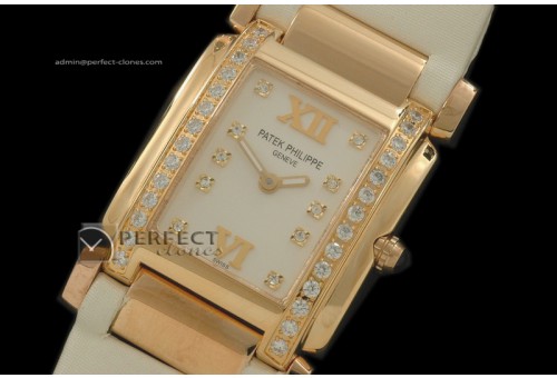 PP01048 Ladies 24 Hours Single Diamonds YG/LE Pearl Wht Swiss Qt