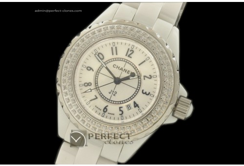 CHA10012 J12 White Ceramic Diamonds Ladies Japanese Quartz