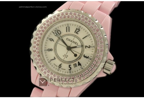 CHA10035 J12 Pink Ceramic Pink Diamonds Ladies Japanese Quartz