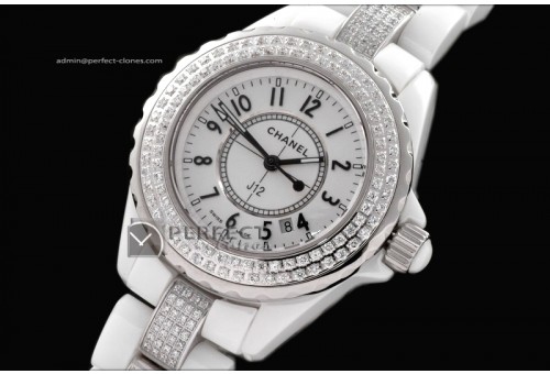CHA10031 J12 White Ceramic Diamonds Ladies Japanese Quartz