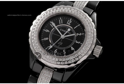 CHA10032 J12 Black Ceramic Diamonds Ladies Japanese Quartz