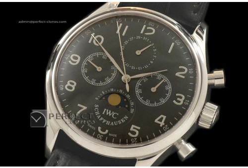 IW10061 Portugese Chronos/M-phase/Calender SS Black Manual Chron