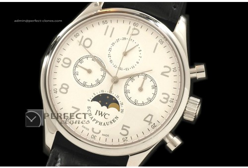IW10062 Portugese Chronos/M-phase/Calender SS White Manual Chron