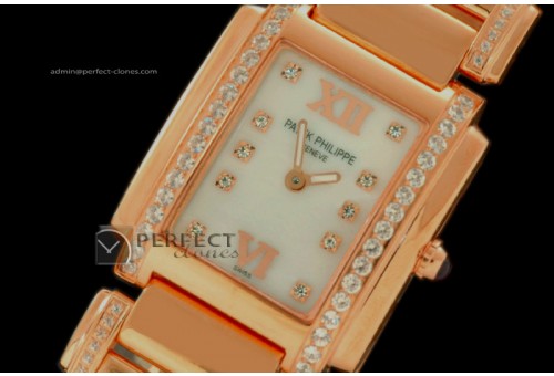 PP01037 Ladies 24 Hours Double/Band Diamonds RG White Swiss Qtz
