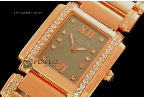 PP01038 Ladies 24 Hours Double/Band Diamonds RG Grey Swiss Qtz