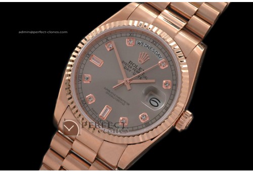 RLDDR10006 RG President Grey Dial Diamond Markers Swiss Eta 2836