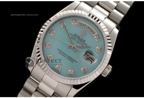 RLDDS03030 SS President MOP Light Blue Diamonds Swiss Eta 2836-2