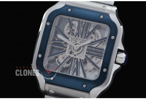 0 0 0 0 0 0 CAR-SAN-005S RF Santos de Cartier Skeleton 39mm Men SS/SS Skeleton/Blue Customized 9611MC