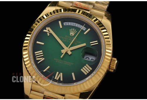 0.0 0 0 0 R40DDF00528 QF Extra Weighted Daydate 40mm 228238 904 Steel YG/YG Fluted Bez Green Ombre Roman VR 3255